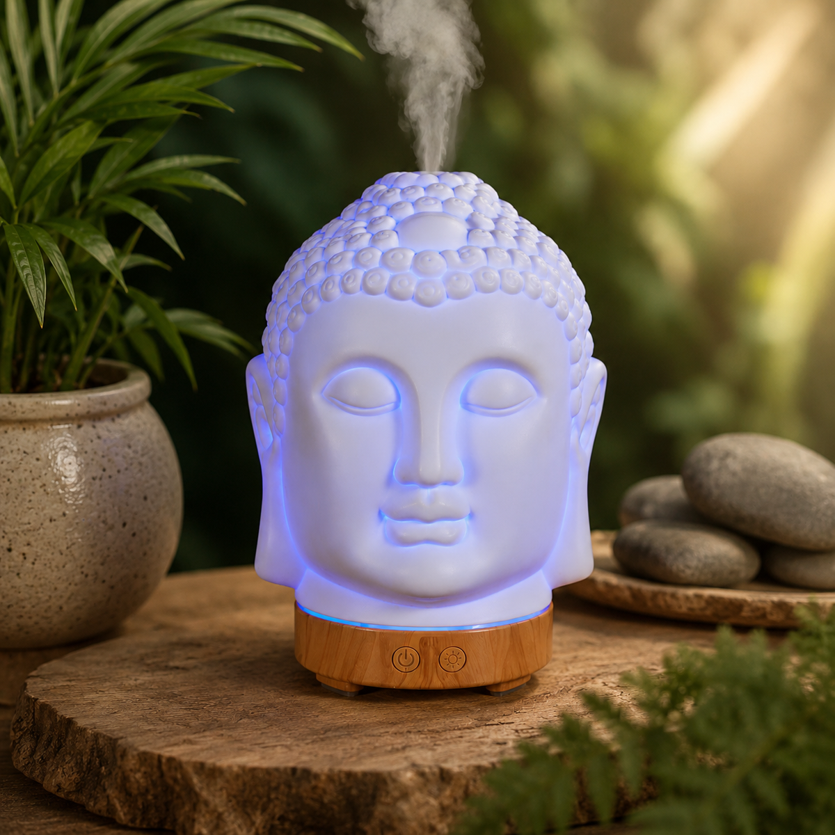 Diffuseur d'arômes Bouddha – Humidificateur d'huiles essentielles ultrasonique avec lumière LED