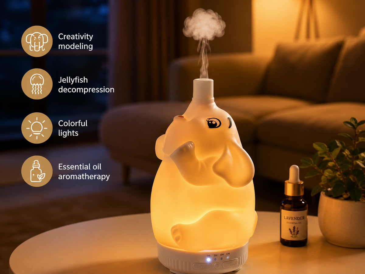Diffuseur d'arômes Éléphant – Humidificateur d'huiles essentielles ultrasonique avec veilleuse LED