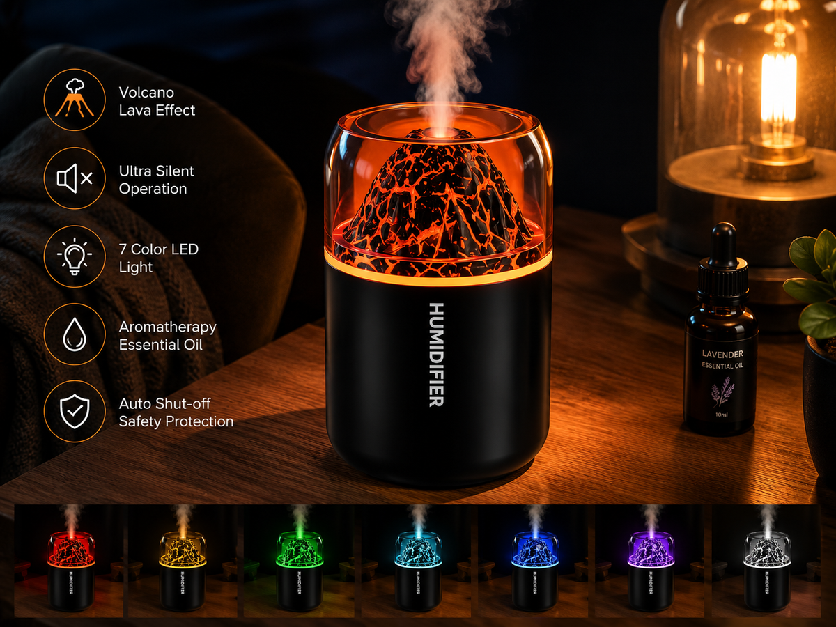 Diffuseur d'arômes Lave Volcanique – Humidificateur d'huiles essentielles ultrasonique avec lumière LED