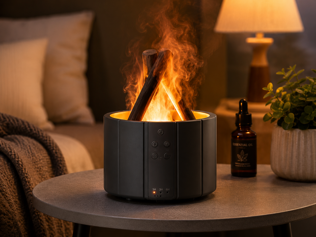 Diffuseur d'arômes Flamme de feu de camp – Humidificateur d'huiles essentielles ultrasonique avec lumière LED