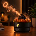 Diffuseur d'arôme flamme volcanique Humidificateur à anneau de fumée avec lumière crépitante