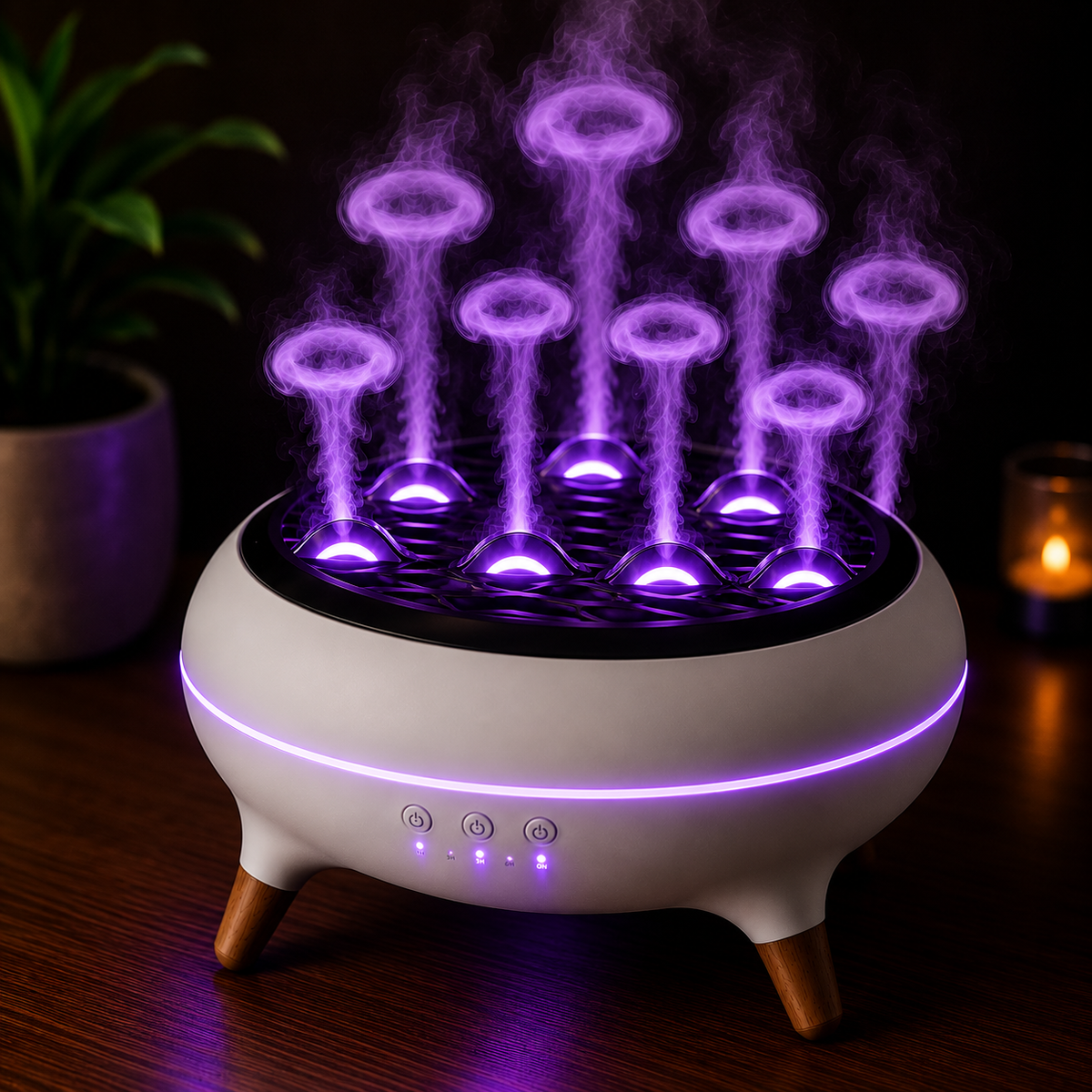 Diffuseur d'arômes flamme 350ML avec télécommande, humidificateur à huiles essentielles et veilleuse LED 7 couleurs