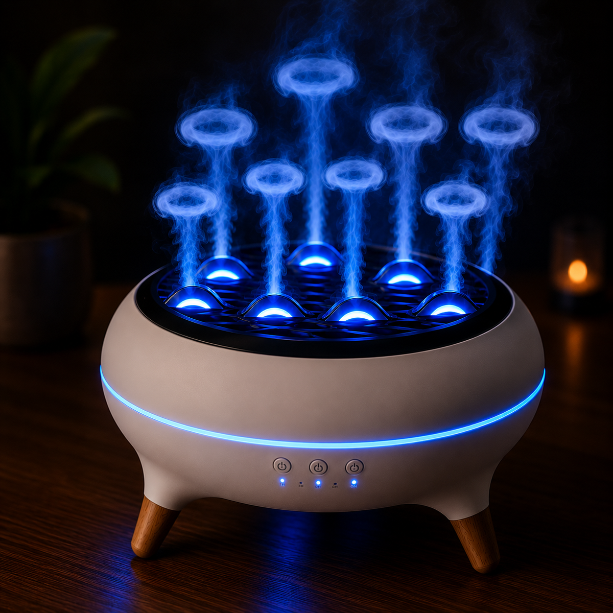 Diffuseur d'arômes flamme 350ML avec télécommande, humidificateur à huiles essentielles et veilleuse LED 7 couleurs