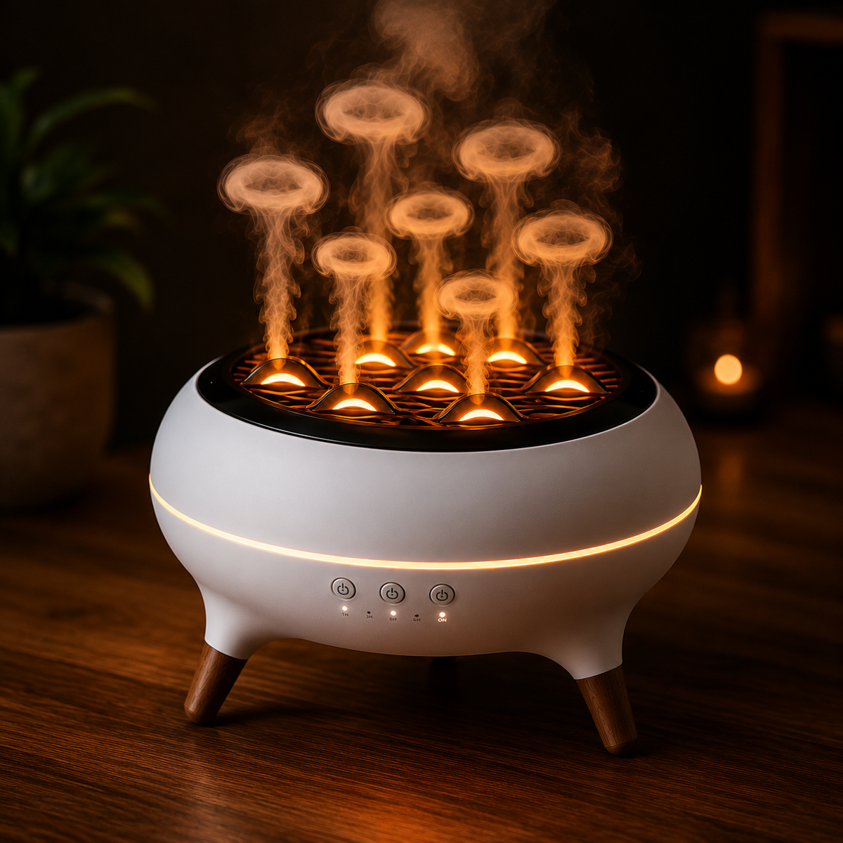 Diffuseur d'arômes flamme 350ML avec télécommande, humidificateur à huiles essentielles et veilleuse LED 7 couleurs